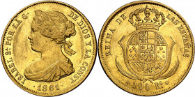 1861. Isabel II. Madrid. 100 reales. (AC. 788). 8,37 g. MBC+/EBC-.