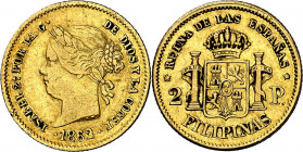 1862/1. Isabel II. Manila. 2 pesos. (AC. 837). 3,36 g. MBC.