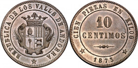 1873. Andorra. 10 céntimos. (AC. 2). Bella. Rara. 9,92 g. S/C.
