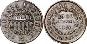 1868. Gobierno Provisional. Segovia. 25 milésimas de escudo. (AC. 10). Golpecitos. Escasa. 6,44 g. MBC+.