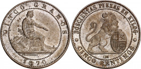1870. Gobierno Provisional. Barcelona. OM. 5 céntimos. (AC. 5). 5,07 g. EBC-.