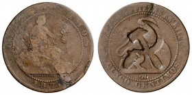 1870. Gobierno Provisional. Barcelona. OM. 5 céntimos. Contramarca política: hoz y martillo. 4,76 g. BC.