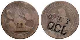 1870. Gobierno Provisional. Barcelona. (O)M. 10 céntimos. Contramarca política: CNT/GCL. 8,90 g. BC.