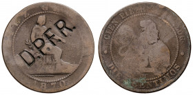1870. Gobierno Provisional. Barcelona. OM. 10 céntimos Contramarca particular: DPFR. en anverso. 9,83 g. BC.