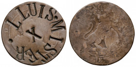 (1870). Gobierno Provisional. Barcelona. OM. 10 céntimos. Contramarca: LLUISMISTERX. 9,33 g. BC.