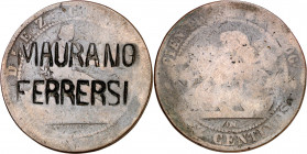 (1870). Gobierno Provisional. Barcelona. OM. 10 céntimos. Contramarca política: MAURA NO/FERRER SI. 9,06 g. BC.