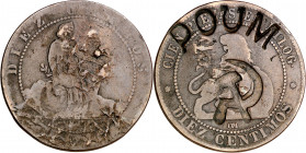 (1870). Gobierno Provisional. Barcelona. OM. 10 céntimos. Contramarca política: POUM/Hoz y martillo. 9,39 g. BC+.