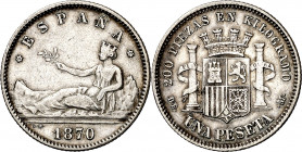 1870*1873. I República. DEM. 1 peseta. (AC. 19). 4,76 g. MBC.