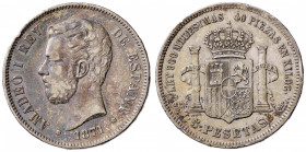 1871*1871. Amadeo I. SDM. 5 pesetas. (AC. 1). 24,74 g. BC+/MBC-.