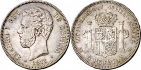 1871*1871. Amadeo I. SDM. 5 pesetas. (AC. 1). Bonita pátina. 24,92 g. MBC+.