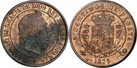 1875. Carlos VII, Pretendiente. Oñate. 5 céntimos. (AC. 2). Manchitas. Parte de brillo original. 5,06 g. MBC+/EBC-.