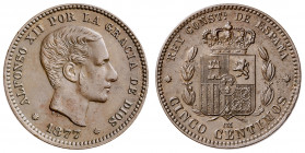 1877. Alfonso XII. OM. 5 céntimos. (AC. 4). 5 g. MBC+.