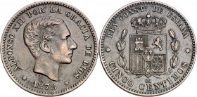 1878. Alfonso XII. Barcelona. OM. 5 céntimos. (AC. 5). 4,85 g. MBC/MBC+.