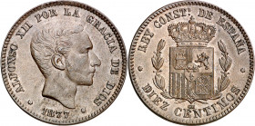 1877. Alfonso XII. Barcelona. OM. 10 céntimos. (AC. 8). 9,83 g. EBC-.