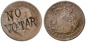187(¿7?). Alfonso XII. Barcelona. OM. 10 céntimos. Contramarca política: NO/VOTAR. 9,50 g. BC.