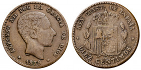 1879. Alfonso XII. OM. 10 céntimos. Falsa de época. 10,24 g. MBC.