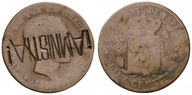 18(--). Alfonso XII. Barcelona. OM. 10 céntimos. Contramarca política: ¡AMNISTIA!. 9,35 g. BC.