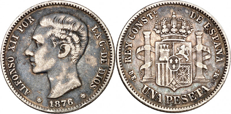 1876*--7-. Alfonso XII. DEM. 1 peseta. (AC. 15). 4,99 g. MBC-.