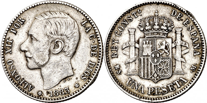 1883*1883. Alfonso XII. MSM. 1 peseta. (AC. 21). 4,89 g. MBC.