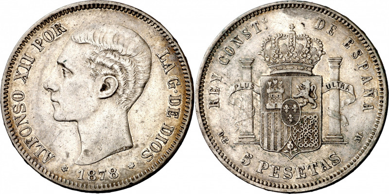 1878*1878. Alfonso XII. DEM. 5 pesetas. (AC. 39). Bonita pátina. 24,95 g. MBC+/M...