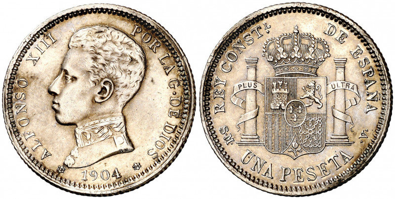 1904*1904. Alfonso XIII. SMV. 1 peseta. (AC. 68). Leves golpecitos. Pátina. 5 g....