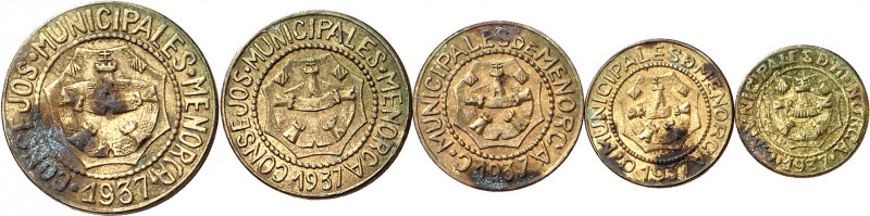 Menorca (Baleares). 5, 10, 25 céntimos, 1 y 2´50 pesetas. (AC. 20 a 24). Lote de...