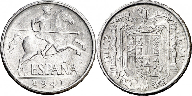 1941. Franco. 10 céntimos. (AC. 8). PLUS. 1,85 g. S/C-.