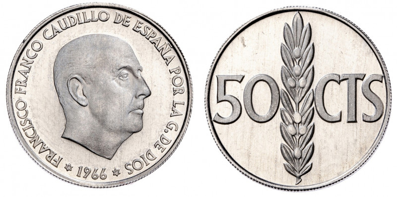 1966*1975. Franco. 50 céntimos. (AC. 39). 0,96 g. Proof.