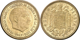1947*1948. Franco. 1 peseta. (AC. 46). Rara. 3,42 g. EBC+.