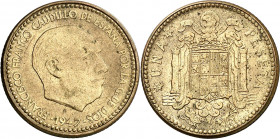 1947*1953. Franco. 1 peseta. (AC. 53). Escasa. 3,45 g. EBC.