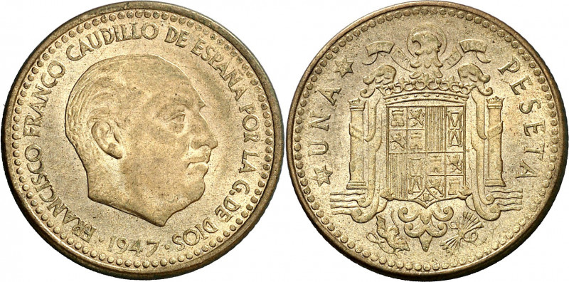 1947*1954. Franco. 1 peseta. (AC. 54). Escasa. 3,39 g. S/C-.