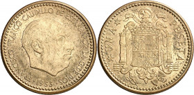 1953*1954. Franco. 1 peseta. (AC. 56). Escasa. 3,62 g. EBC+.
