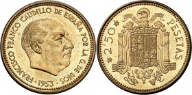1953*1968. Franco. 2,50 pesetas. (AC. 87). Rara. 7,12 g. Proof.