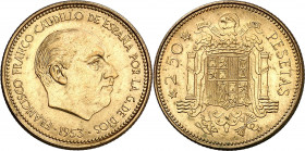 1953*1969. Franco. 2,50 pesetas. (AC. 88). Rara. 7,04 g. Proof.