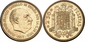 1953*1971. Franco. 2,50 pesetas. (AC. 90). Escasa. 7,11 g. Proof.