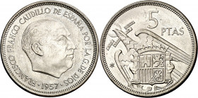 1957*58. Franco. 5 pesetas. (AC. 98). 5,76 g. S/C-.
