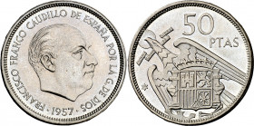 1957*69. Franco. 50 pesetas. (AC. 138). Rara. 12,40 g. Proof.