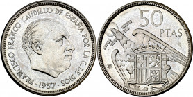 1957*70. Franco. 50 pesetas. (AC. 139). Escasa. 12,59 g. Proof.