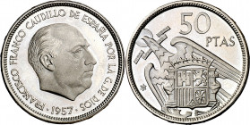 1957*74. Franco. 50 pesetas. (AC. 143). 12,52 g. Proof.