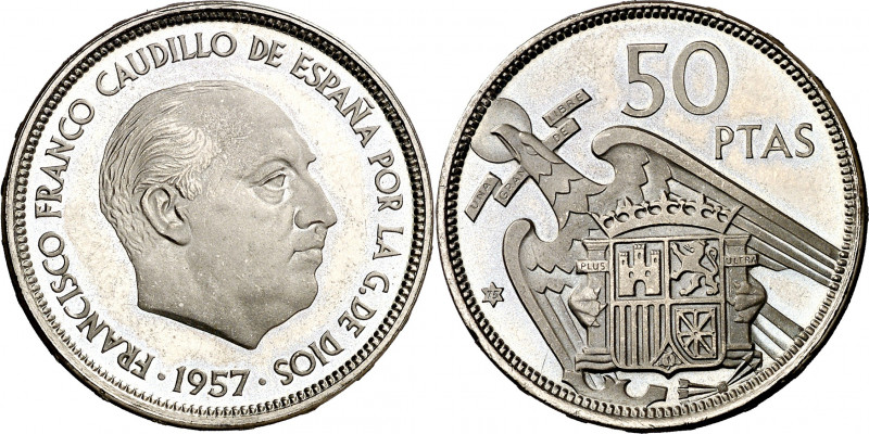 1957*75. Franco. 50 pesetas. (AC. 144). 12,28 g. Proof.