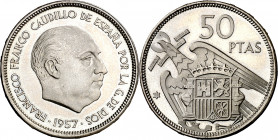 1957*75. Franco. 50 pesetas. (AC. 144). 12,46 g. Proof.
