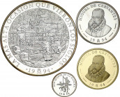 1994. Juan Carlos I. 1, 5, 25 (AG) y 100 (AU) ecu. (Fuster MC-14 a 17). Cervantes - Don Quijote. En estuche con certificados. 209,90 g (AG) y 34,55 g ...