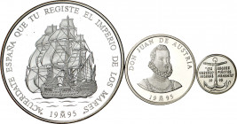 1995. Juan Carlos I. 1, 5 y 25 ecu. (Fuster MC-18 a 20). Marina española. En estuche oficial con certificados. 209,09 g. Proof.