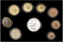 2002. Juan Carlos I. 1, 2, 5, 10, 20, 50 céntimos, 1, 2 y 12 euros. En estuche original con certificado. Proof.