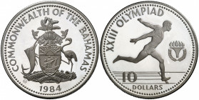 Bahamas. 1984. 10 dólares. (Kr. 114). Olimpiadas. Acuñación de 2100 ejemplares. AG. 23,28 g. Proof.