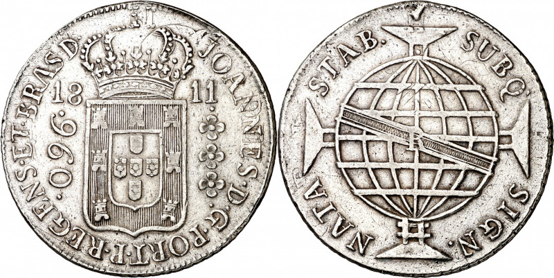 Brasil. 1811. Juan, Príncipe regente. R (Río). 960 reis. (Kr. 307.3). Acuñada so...