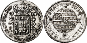Brasil. 1814. Juan, Príncipe regente. B (Bahía). 960 reis. (Kr. 307.1). Sobre 20 reales de José Napoleón (1)8(08-12) de Madrid AI. Ex Áureo 02/07/2003...