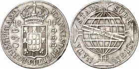 Brasil. 1814. Juan, Príncipe regente. 960 reis. (Kr. 307). Ceca no visible. Acuñada sobre un 8 reales español. AG. 26,76 g. MBC+.
