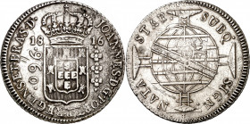 Brasil. 1816. Juan, Príncipe regente. B (Bahía). 960 reis. (Kr. 307.1). Acuñada sobre un 8 reales de 1815 Potosí PJ. Rayitas. Ex Áureo 01/07/2004, nº ...