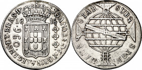 Brasil. 1816. Juan, Príncipe regente. R (Río). 960 reis. (Kr. 307.3). Acuñada sobre un 8 reales de 1807 México TH. Ex Áureo 15/06/1995, nº 2737. Escas...
